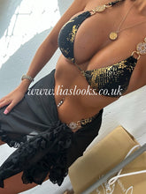 Load image into Gallery viewer, Black/Gold Snake Print Rhinestone Bikini
