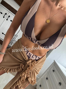 Brown Stripe High Waisted Bikini