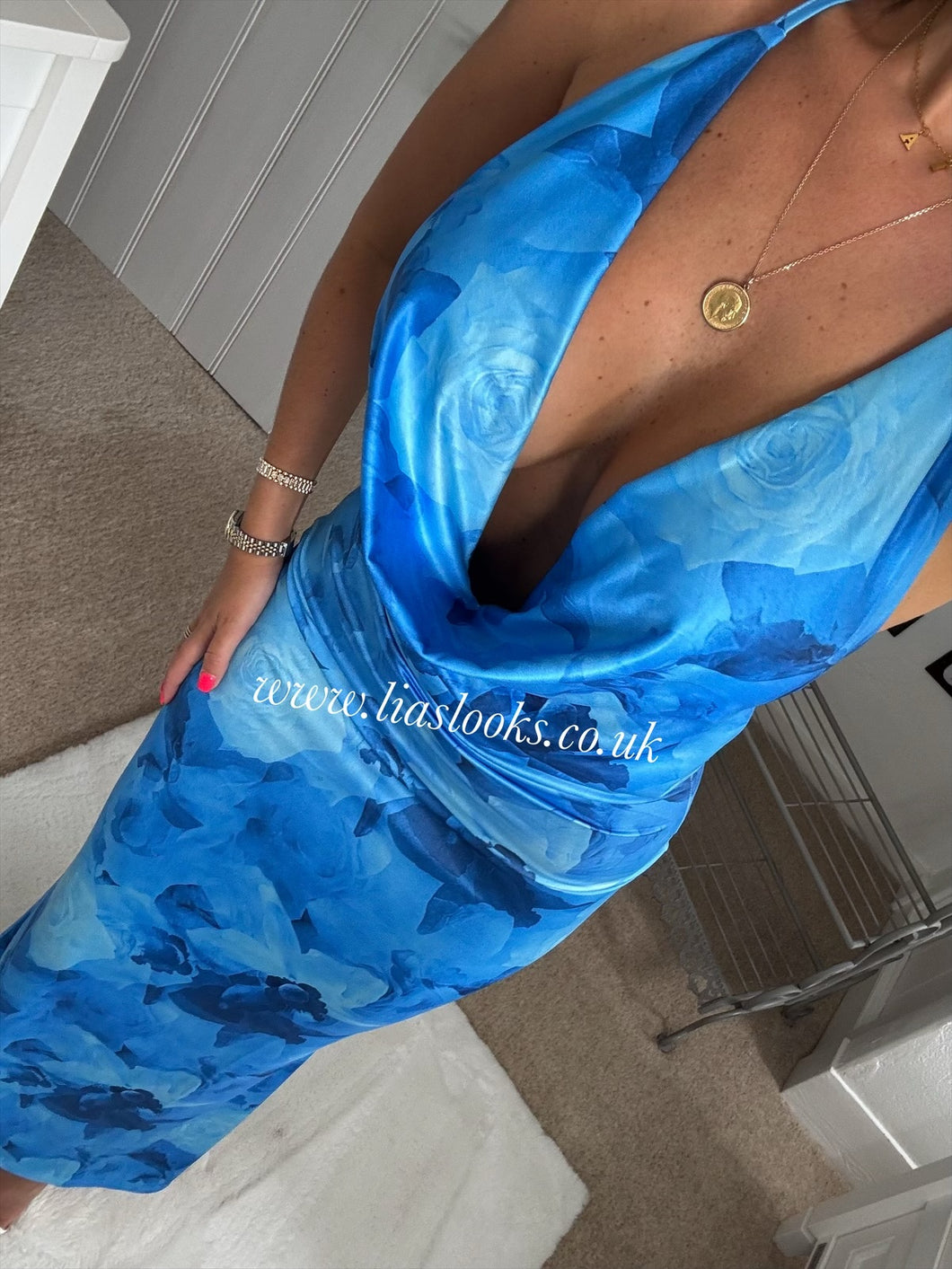 Blue Flower Print Maxi Dress