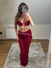 Load image into Gallery viewer, Burgundy Red Shell Detail Bikini &amp; Skirt Set
