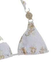 Load image into Gallery viewer, White/Gold Snake Print Rhinestone Bikini
