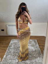 Load image into Gallery viewer, Lemon Flower/Leopard Bikini &amp; Skirt Set
