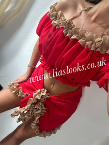Frilly Ruffle Red/Honey Combo Sarong