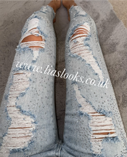 Load image into Gallery viewer, Diamanté Ripped Jeans
