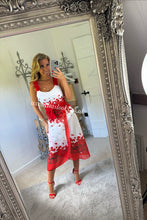 Load image into Gallery viewer, Frill Swimsuit &amp; Sarong Set (White/Red)
