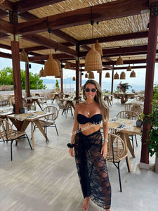 Black Bandeau Lace Bikini & Skirt Set
