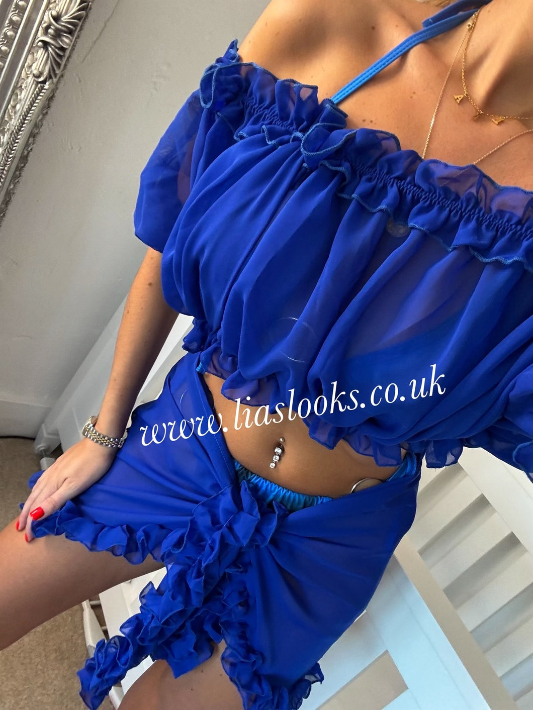 Frilly Ruffle Royal Blue Two Piece Set