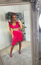 Load image into Gallery viewer, Hot Pink Frilly Ruffle High Waist Bikini
