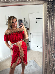 Frilly Ruffle Red/Honey Combo Sarong