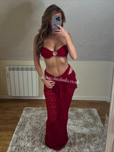 Load image into Gallery viewer, Burgundy Red Shell Detail Bikini &amp; Skirt Set
