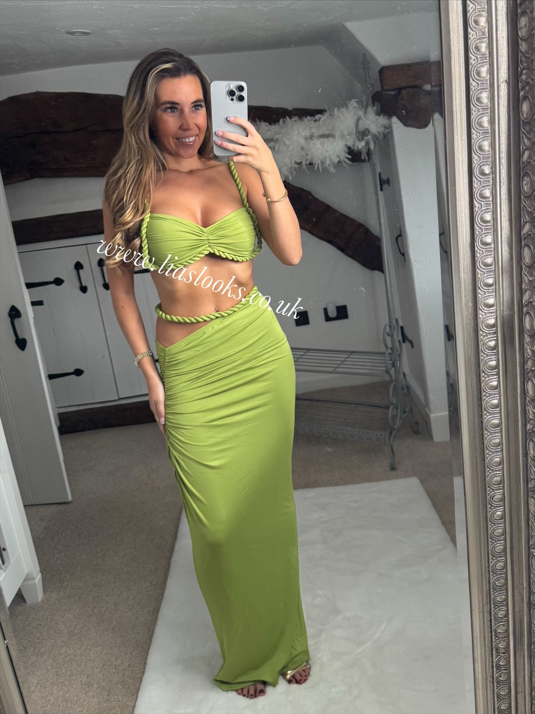 Olive Rope Maxi Skirt Set