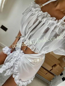 Frilly Ruffle White Two Piece Set