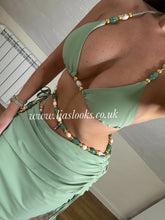 Load image into Gallery viewer, Pistachio Luxe Beaded Detailed Bikini &amp; Skirt Skirt

