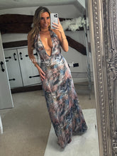 Load image into Gallery viewer, Maxi Plunge Chain Detail Dress
