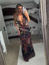 Load image into Gallery viewer, Brown Multi Print Plunge Dress
