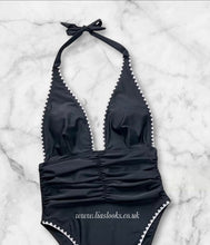 Load image into Gallery viewer, Black/Cream Ruched Swimsuit
