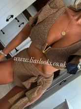 Load image into Gallery viewer, Gold Glizty Frilly Ruffle High Waist Bikini
