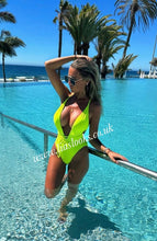 Load image into Gallery viewer, Neon Yellow/Lime Tie Up Swimsuit (CLEARANCE)
