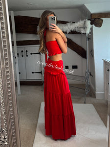 Ruby Red Ruffle Maxi Skirt Set