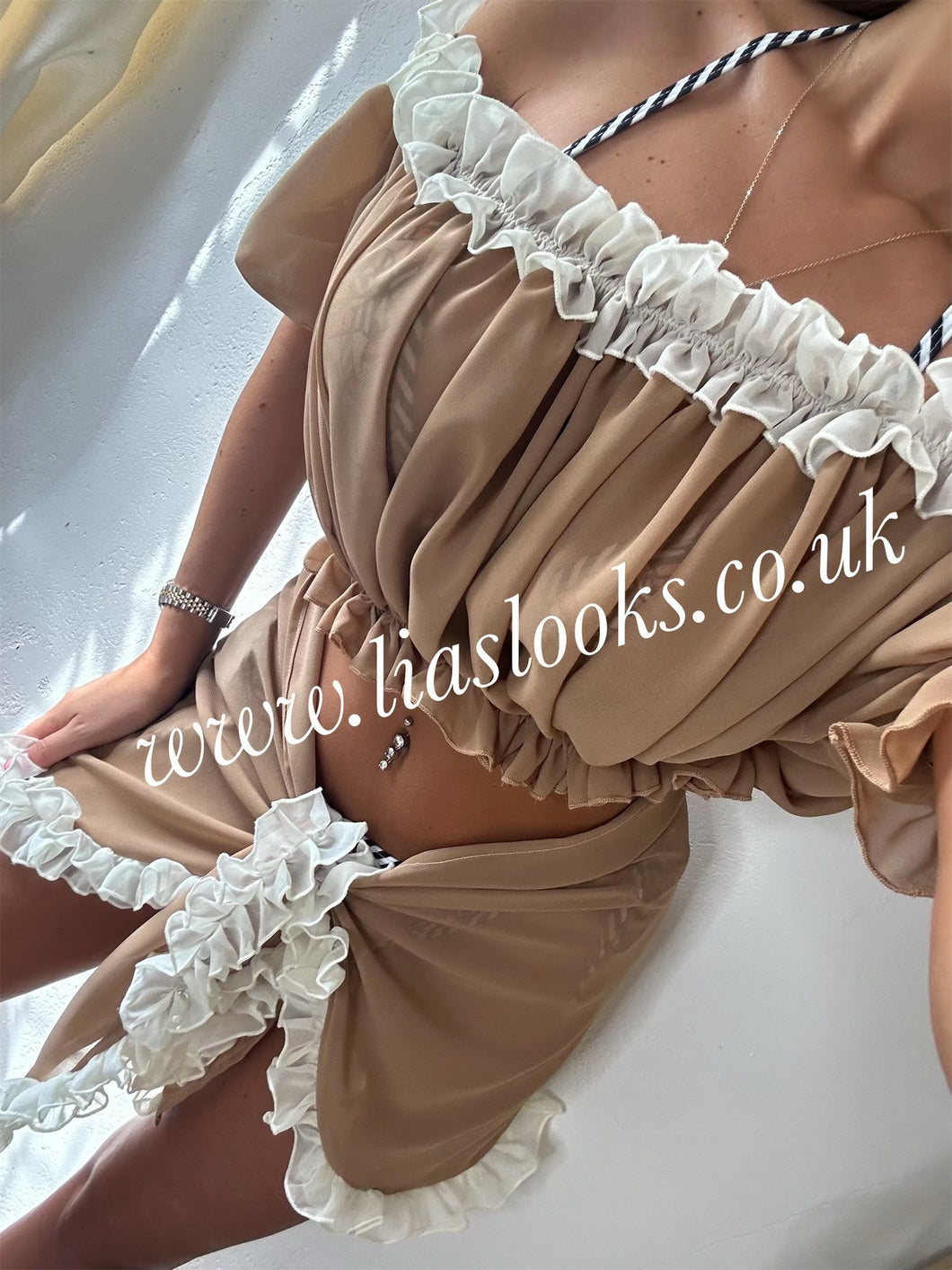 Frilly Ruffle Honey/Cream Two Piece Set