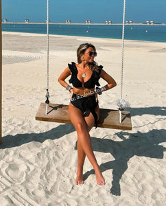 Black Frilly Ruffle High Waist Bikini