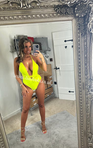 Neon Yellow/Lime Tie Up Swimsuit (CLEARANCE)