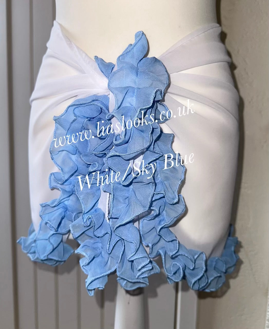 Frilly Ruffle White/Sky Blue Combo Sarong