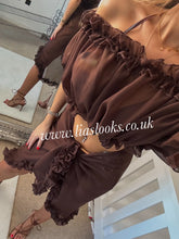 Load image into Gallery viewer, Frilly Ruffle Chocolate Brown Two Piece Set
