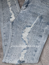 Load image into Gallery viewer, Diamanté Ripped Jeans
