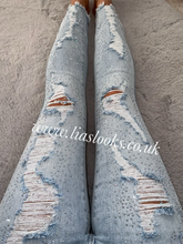 Load image into Gallery viewer, Diamanté Ripped Jeans
