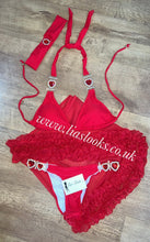 Load image into Gallery viewer, Ruby Red Heart Rhinestone Bikini &amp; Headband Set (3 Piece Set)
