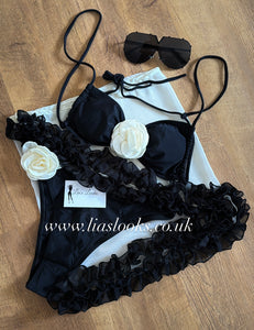 Black/Cream Rose Bikini