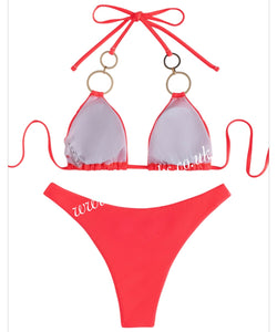 Neon Coral Gold Ring Bikini
