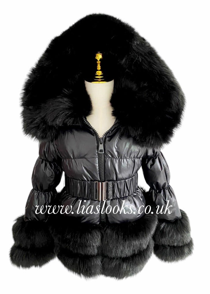 CHILDREN’S Ebony Black Romani Coat (Faux Fur) - Main Image