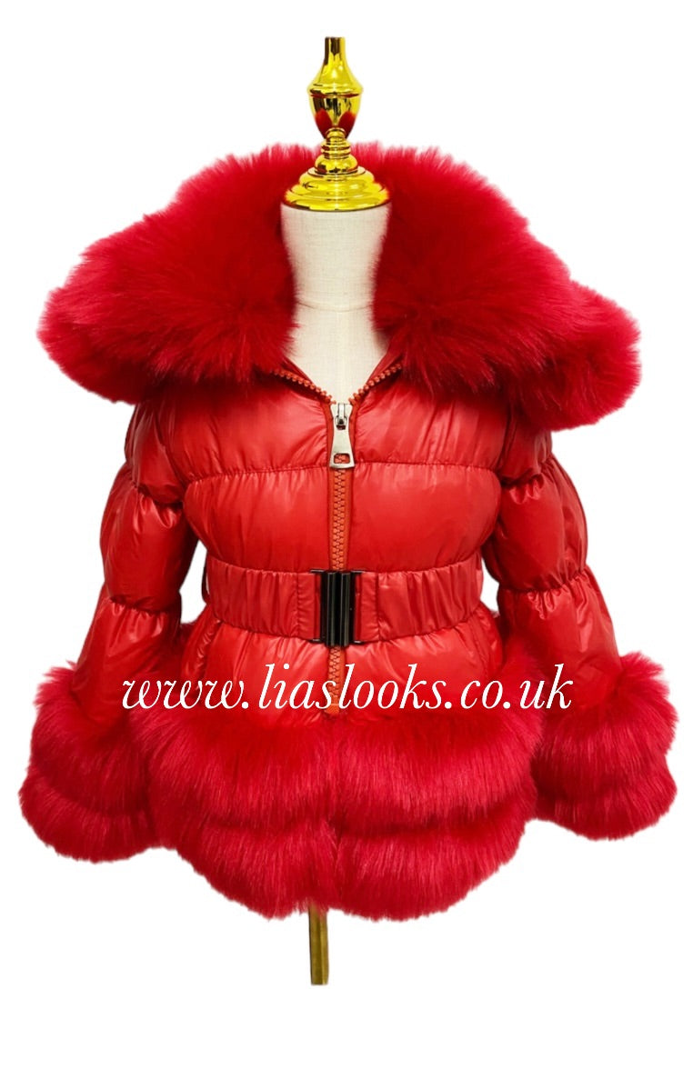 CHILDREN’S Ruby Red Romani Coat (Faux Fur) - Main Image