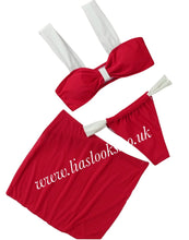 Load image into Gallery viewer, Red/White Combo Bikini &amp; Skirt Set (3 Piece)
