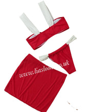Load image into Gallery viewer, Red/White Combo Bikini &amp; Skirt Set (3 Piece)
