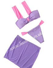Load image into Gallery viewer, Lilac/Pink Combo Bikini &amp; Skirt Set (3 Piece)
