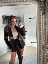 Load image into Gallery viewer, Chocolate Brown Gold Button Blazer (CLEARANCE)
