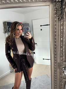 Chocolate Brown Gold Button Blazer (CLEARANCE)