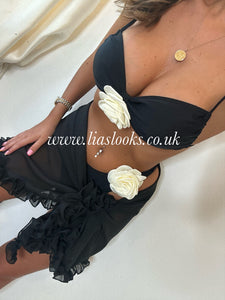 Black/Cream Rose Bikini