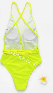 Neon Yellow/Lime Tie Up Swimsuit (CLEARANCE)