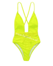 Load image into Gallery viewer, Neon Yellow/Lime Tie Up Swimsuit (CLEARANCE)
