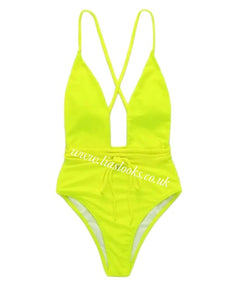 Neon Yellow/Lime Tie Up Swimsuit (CLEARANCE)