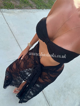 Load image into Gallery viewer, Black Bandeau Lace Bikini &amp; Skirt Set
