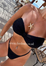 Load image into Gallery viewer, Black Bandeau Lace Bikini &amp; Skirt Set

