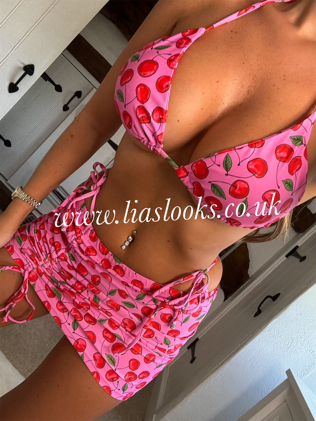 Cherry Bikini & Skirt Set (3 Piece)