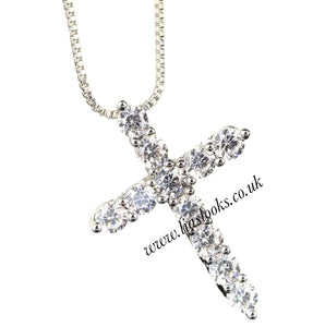 Bling Small Cross Necklace (Box Chain)