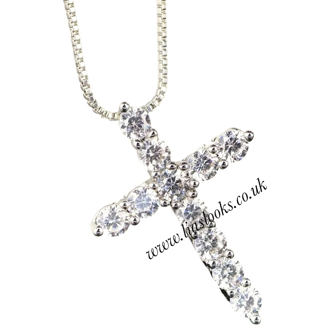 Bling Small Cross Necklace (Box Chain)