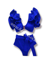 Load image into Gallery viewer, Royal Blue Frilly Ruffle High Waist Bikini
